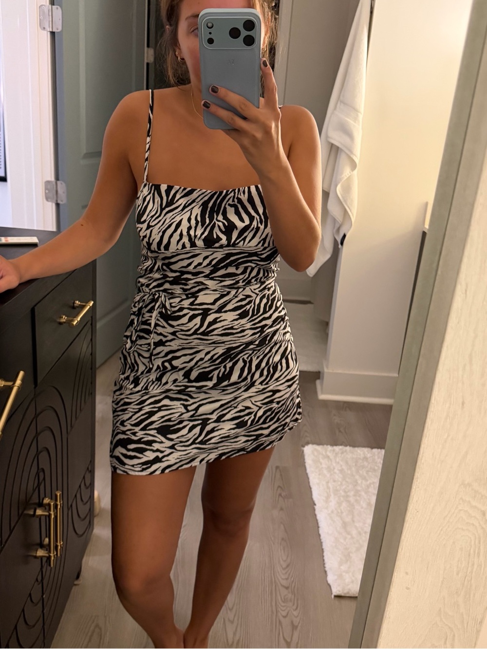 SHEIN Black & White Zebra-Print Spaghetti Strap Mini Dress